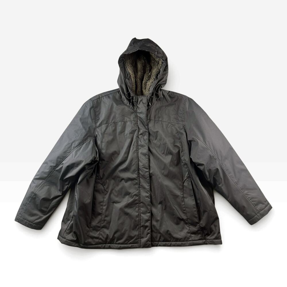 L.L.Bean Winter Warmer Jacket Womens 3X Plus Black Fleece Hooded 271138